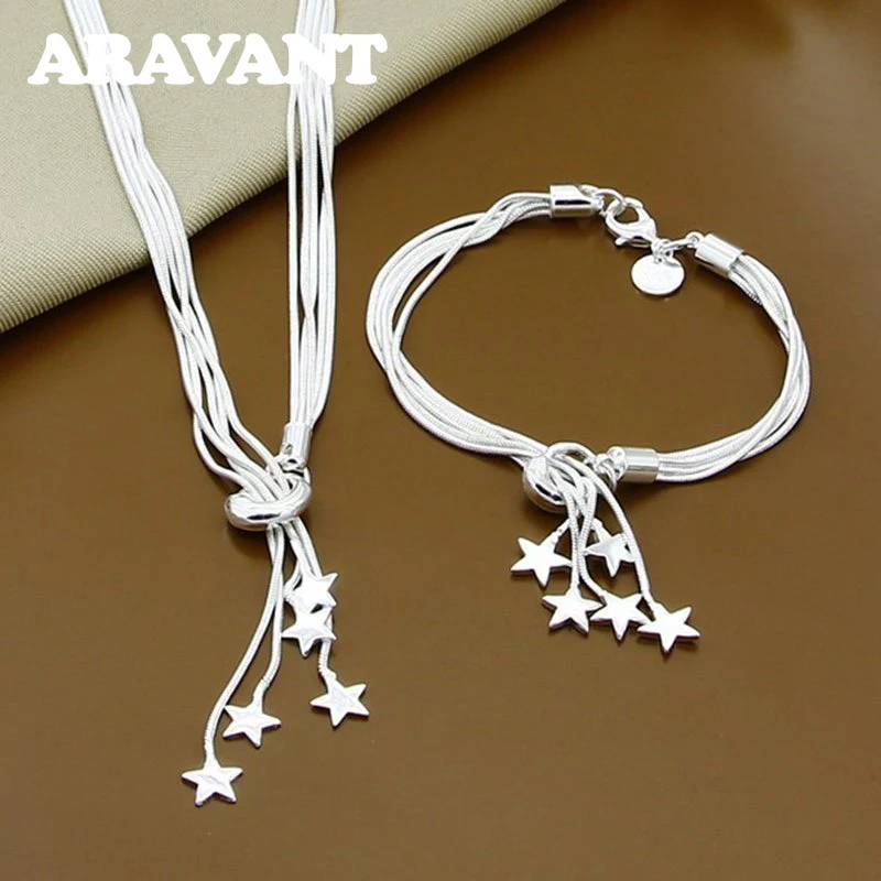 Aravant 여성용 스타 목걸이 체인 팔찌 세트, 웨딩 패션 주얼리,