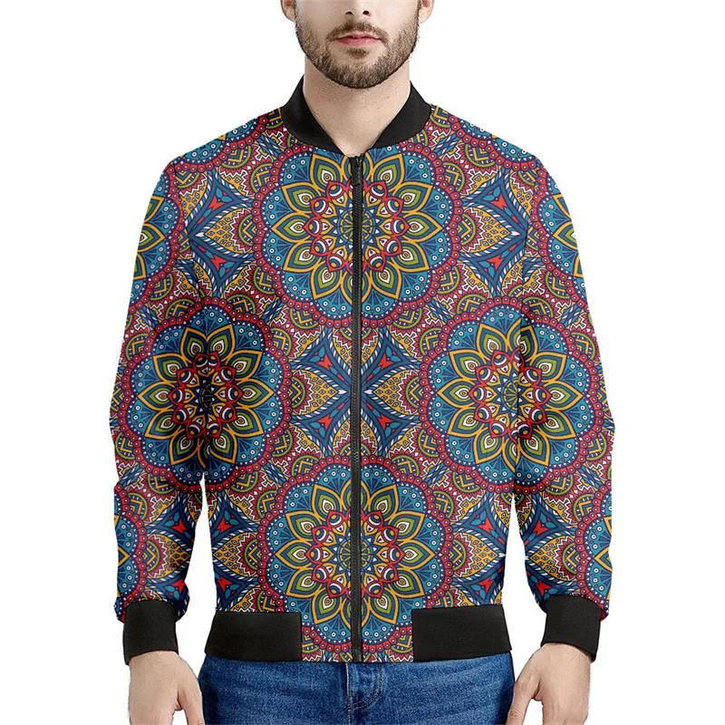thumbnail image 1 of Chaqueta con estampado 3D de retazos bohemios para hombre, sudaderas con estampado floral étnico, tops de manga larga, abrigos con cremallera para primavera y otoño, 1 of 5