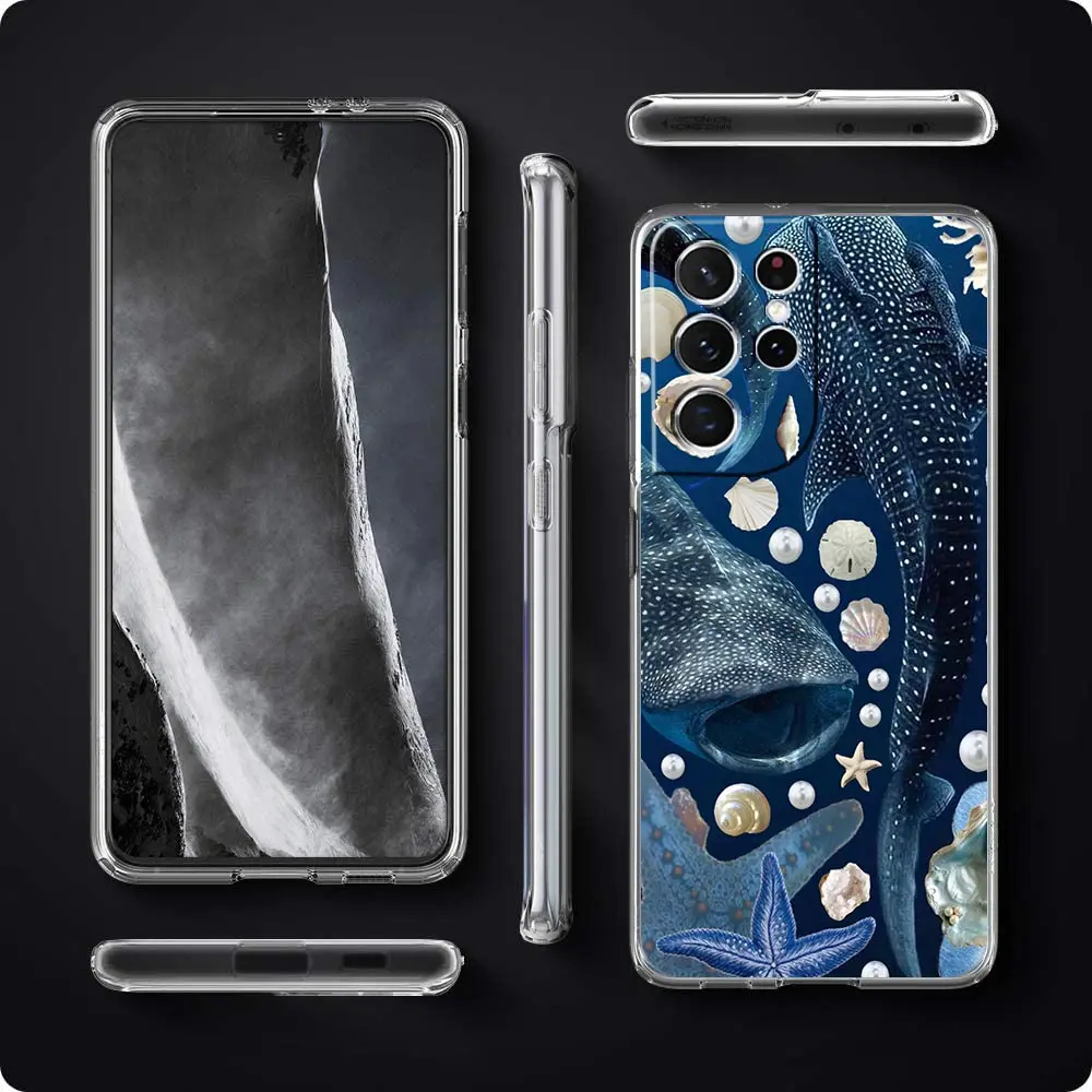 Ocean Whale Shark Swim Design Soft Clear Phone Case