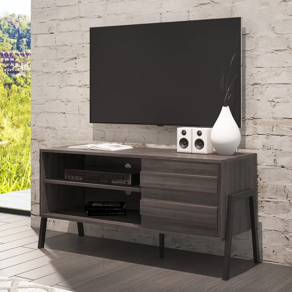 

BOUSSAC TV Stand for TVs up to 55" with Door, Mid Century Modern TV Console Media Cabinet for Living Room Bedroom, Brown