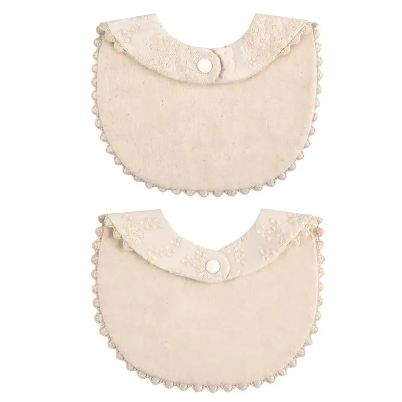 Boho Beige Baby Unisex Baumwolle Sabberlätzchen mit Stickerei Blumen zum Essen 360° ° Lätzchen für Neugeborene zum Sabbern – Detail 7