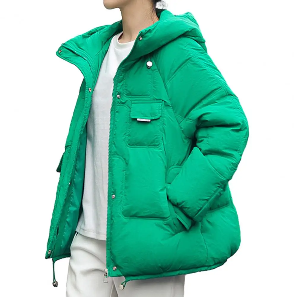 

Зимняя женская куртка на молнии с карманами, однотонное пуховое пальто с капюшоном, ветрозащитное пальто, женская повседневная верхняя одежда, женские куртки