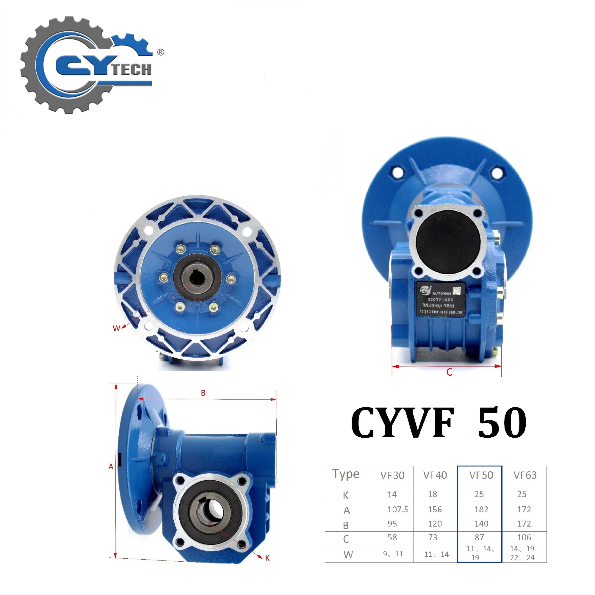 웜 기어박스 웜 기어 감속기 CYVF50 비율 5:1-100:1 출력 구멍 25mm 입력 11/14/19mm TIN 청동 웜 기어 유지보수가 필요 없음