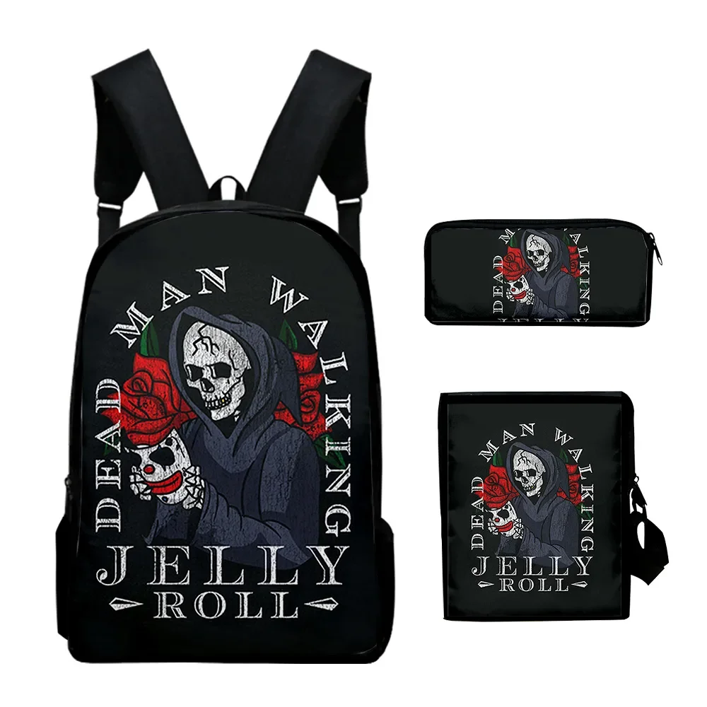 2023 New Jelly Roll Skull Merch Zipper Bag 3pcs/set Travel School Bag Crossbody Bagl Pencil bag Suit For Kids Aldult