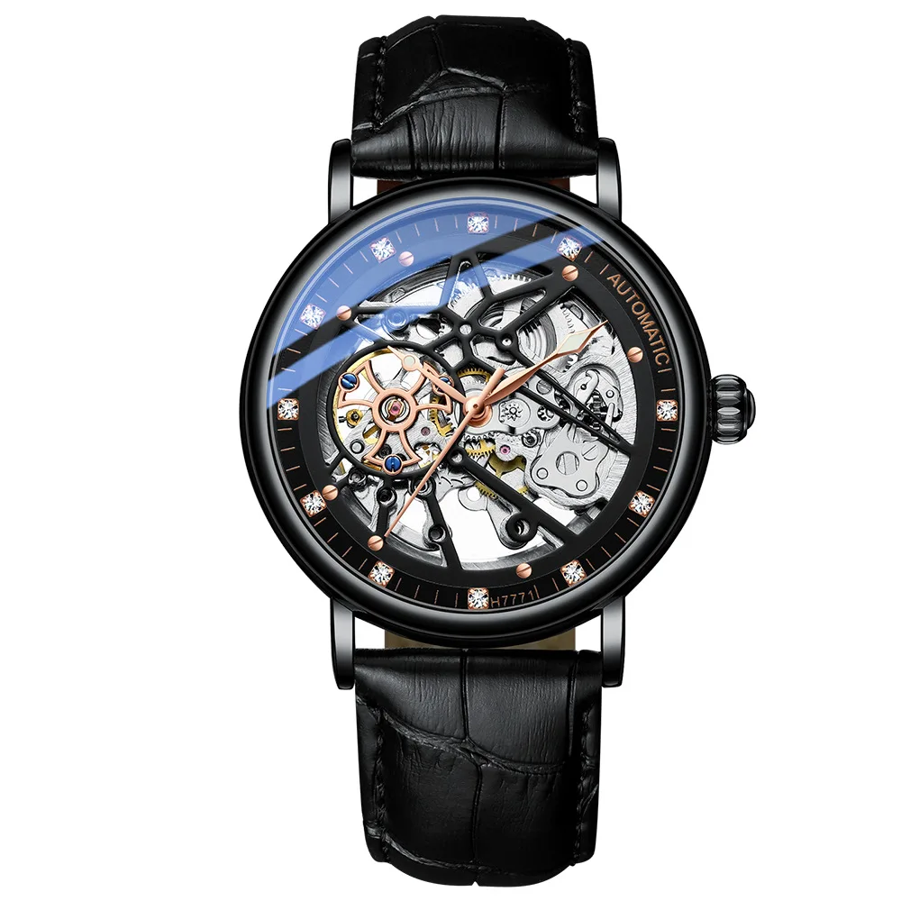 

Diamond-encrusted Hollowed Out Solid Multifunctional Waterproof Luminous Watch Leather Strap Fashionable Wrist Watches for Men