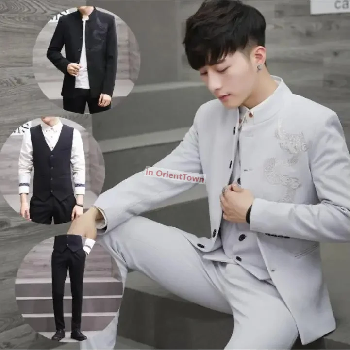 Zhong Shan suits male youth slim Clothing Chinese Groomsmen Wedding Costume Groom Outfit Formal Occasion Suits Classical Tuxedos