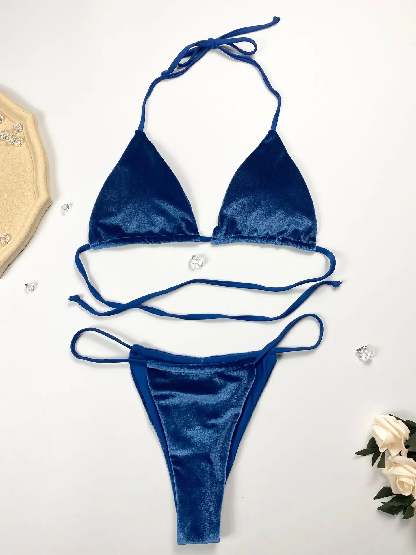 Sexy Velvet Swimsuit for Women, Micro Bikini Set, Thong Swim Suit