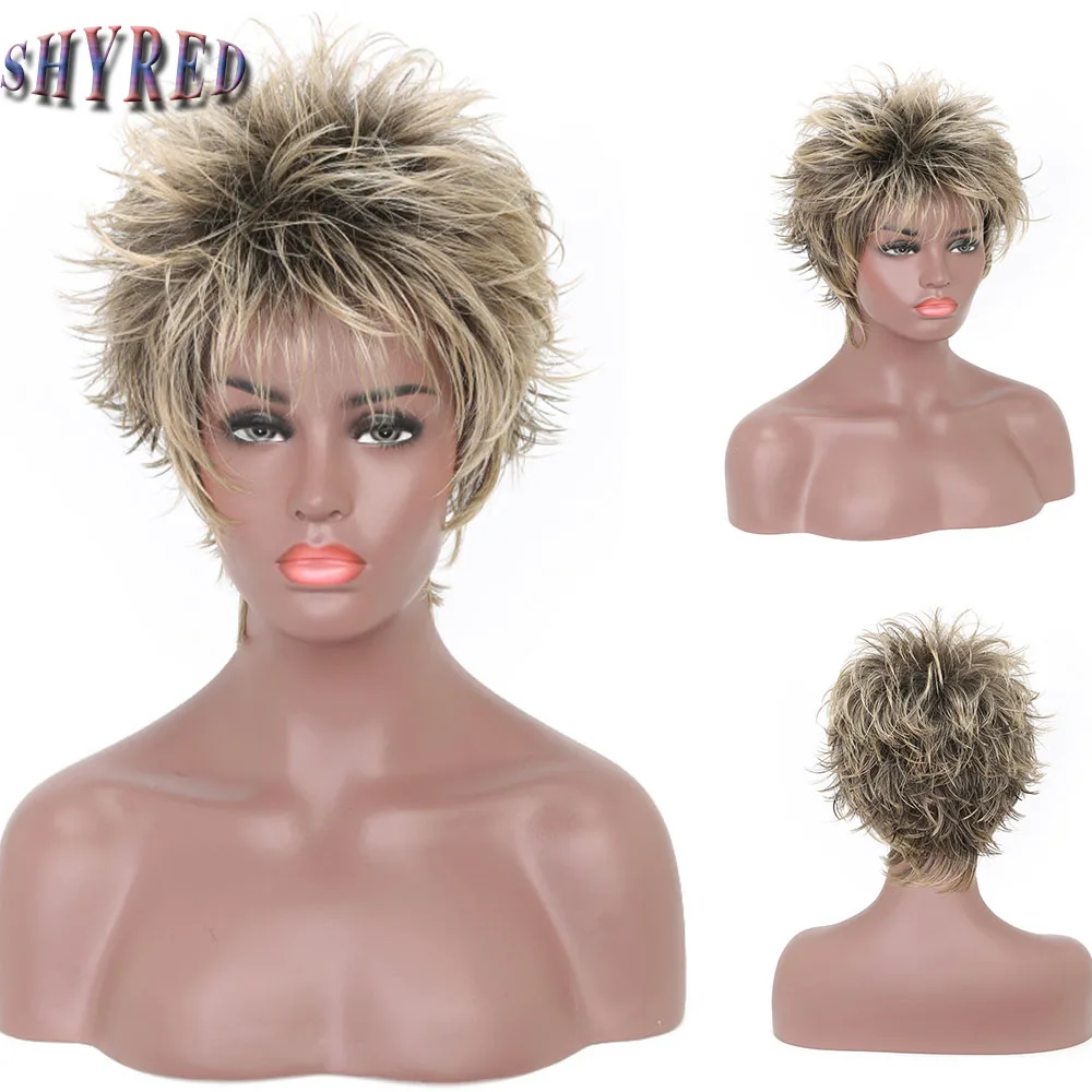 

SHYRED Women Synthetic Blonde Brown Mix Short Wave Wigs Daily Heat Resistant Hair Wig for Women