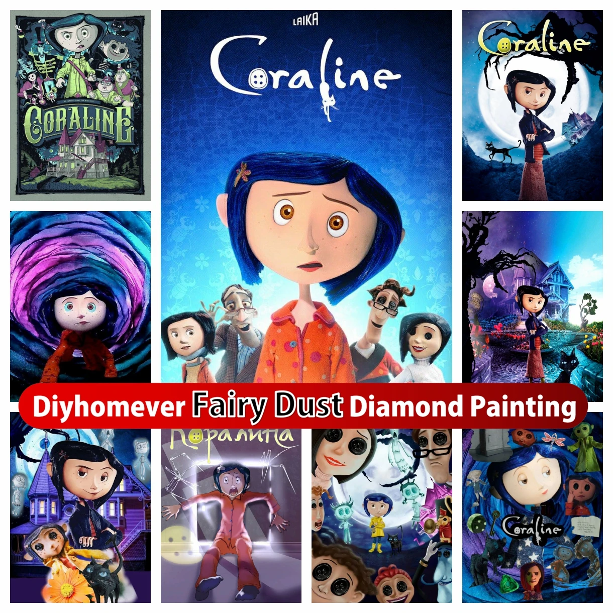 Diamond Painting Anime Movie C-Coraline Poster Aesthetic Full Rhinestone  Mosaic Horror Witch Quotes Cross Stitch Kit Home Decor