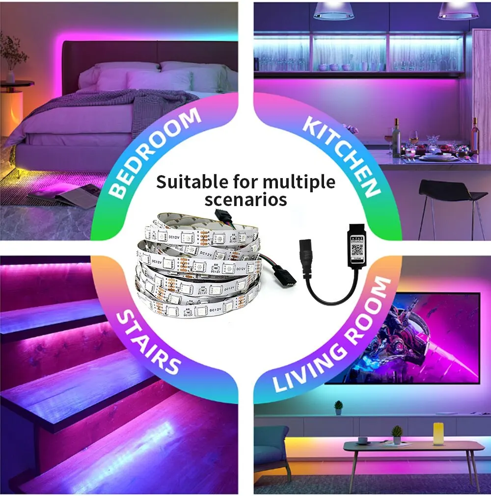 Tuya Smart Life LED Light Strip Bluetooth Control DC12V 5M SMD 5050 54LEDs/M Fle