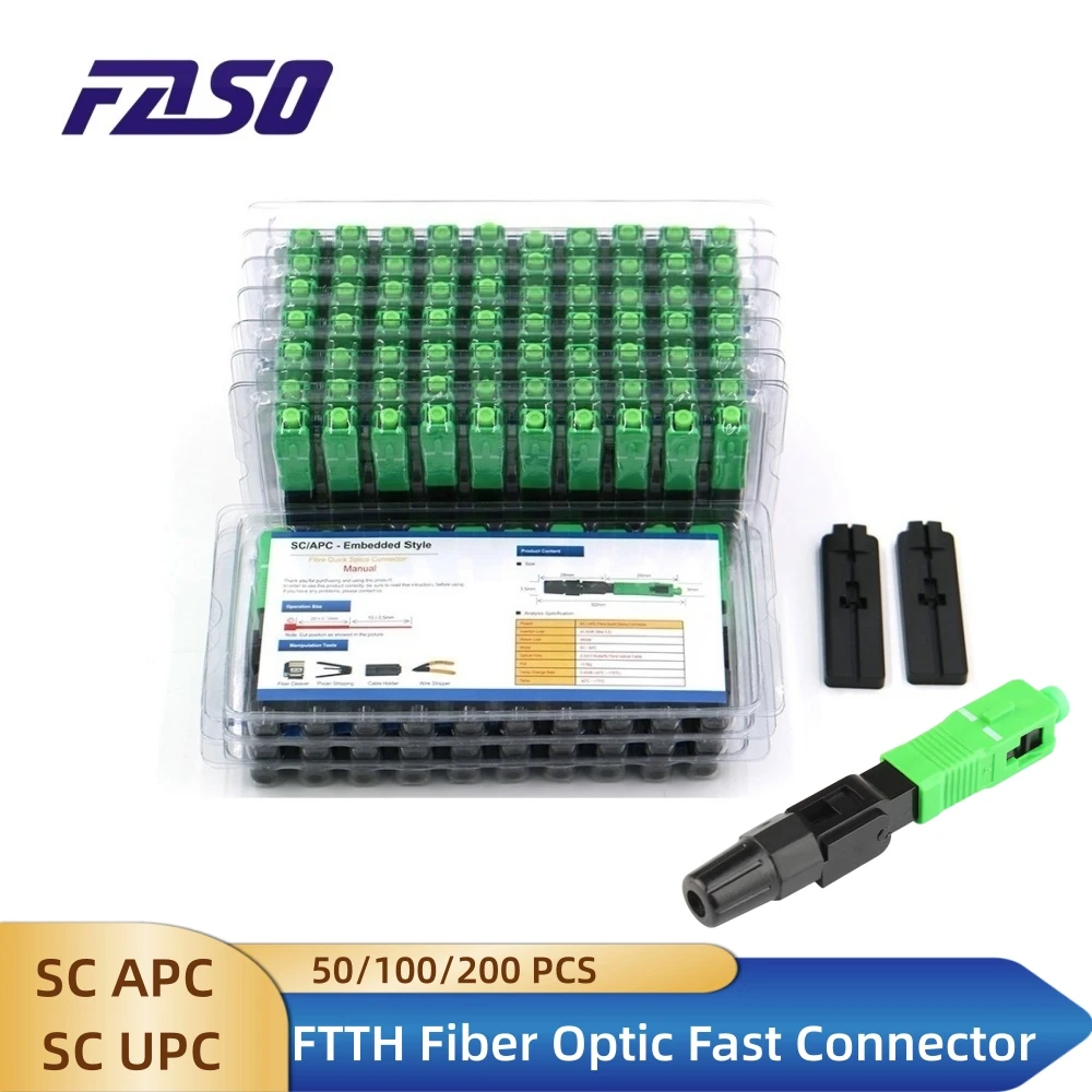 Sc apc SM одномодовый оптический соединитель sc волоконный соединитель FTTH инструмент холодного соединения SC UPC волоконный 50 100 200 шт.