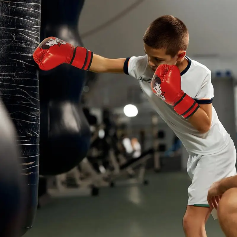 Kids Muay Thai Gloves PU Leather Punching Bag Gloves Cartoon Patterns Home Gym Training Device Sparring Gear For Kids Kickboxing