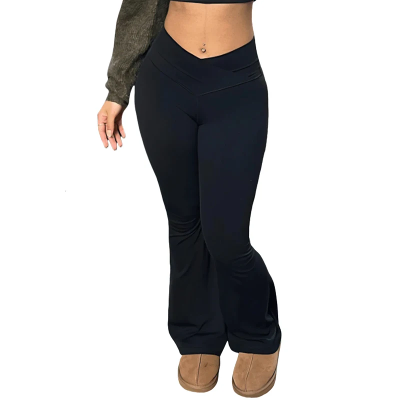 Flared Leggings Crossover V Waist Women's Yoga Pants Control Tummy High Waist Breathable Wide Leg Pants Casual Elegant Trousers 6