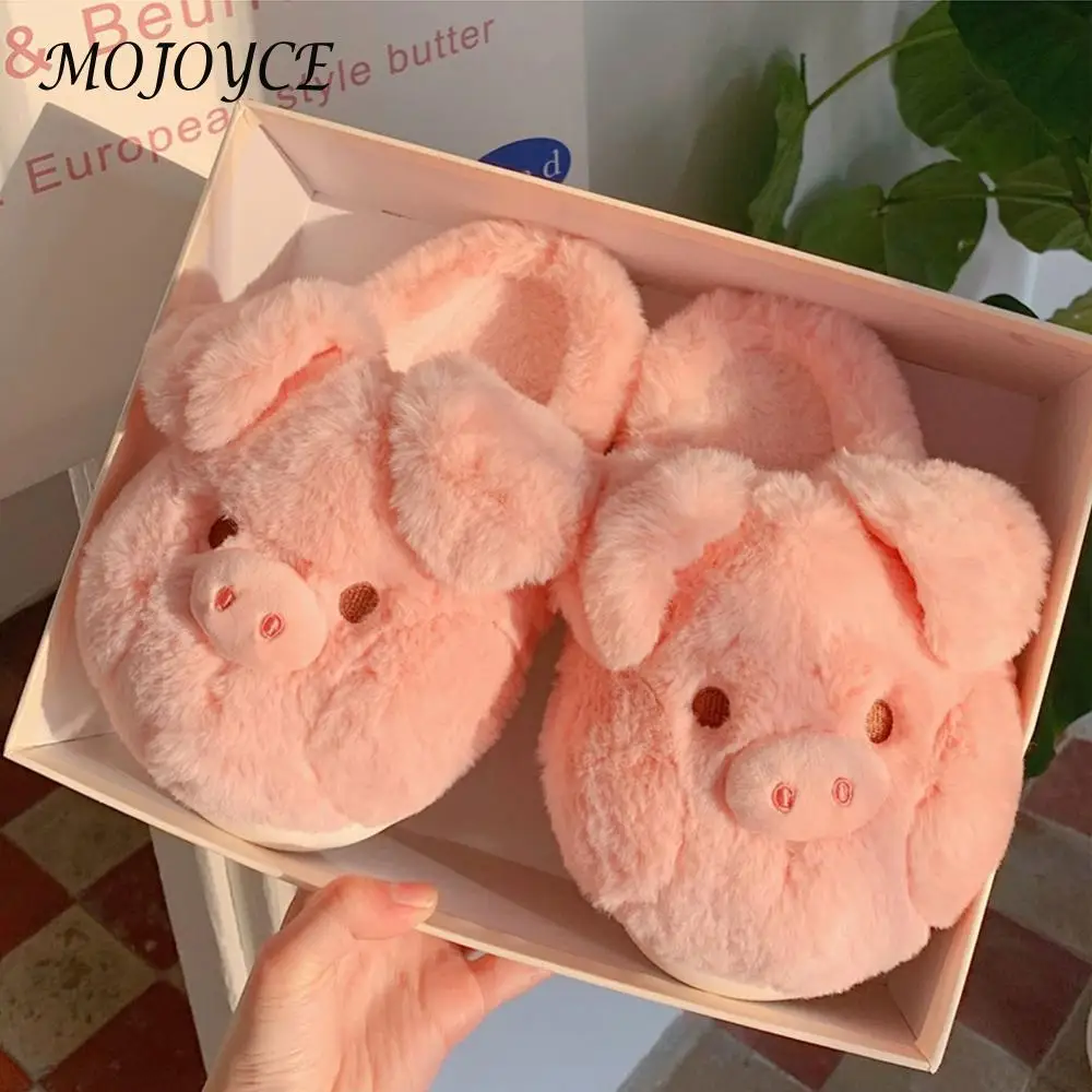 Plush Pig Slippers Slip-on House Shoes Non Slip Flat Thermal Slippers Comfortable Furry Thick Sole Slippers for Indoor Bedroom 2