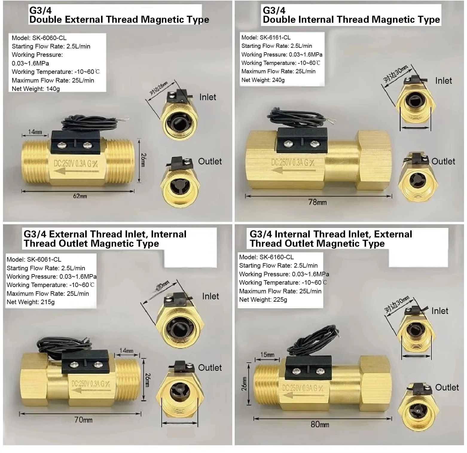 Brass Water Flow Switch Low Flow 1.5-3 L/min G1/4 G3/8 G1/2 G3/4 Thread Magnetic