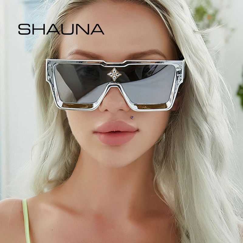 white sunglasses women SHAUNA Luxury Crystal Oversized Women Square Sunglasses Trending Men Shades UV400 round sunglasses