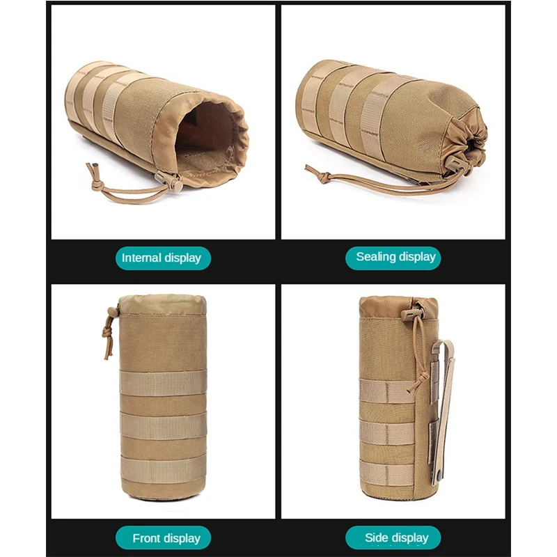 Tactical Molle Water Bottle Bag Outdoor Camping Hiking Drawstring Holder Multifunction Bottle Storage Pouch Pocket 4