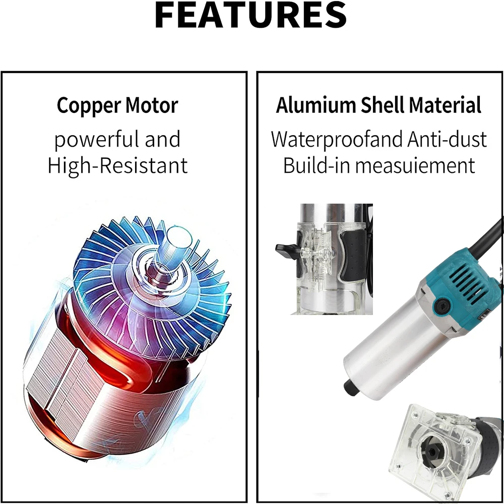800W 220v Woodworking Electric Trimmer Corded Slotting Machine Multifunction Hole Opener Engraving Machine Carpentry Tools 2