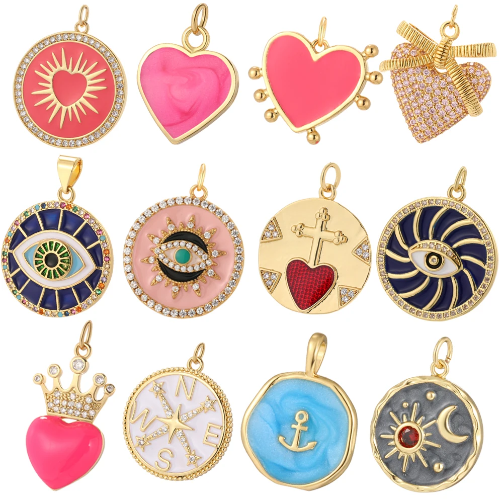 Heart Greek Eye Gold Color Pendant Charms for Diy Earrings Necklace Bracelet Evil Blue Eye Charms for Jewelry Making Supplies