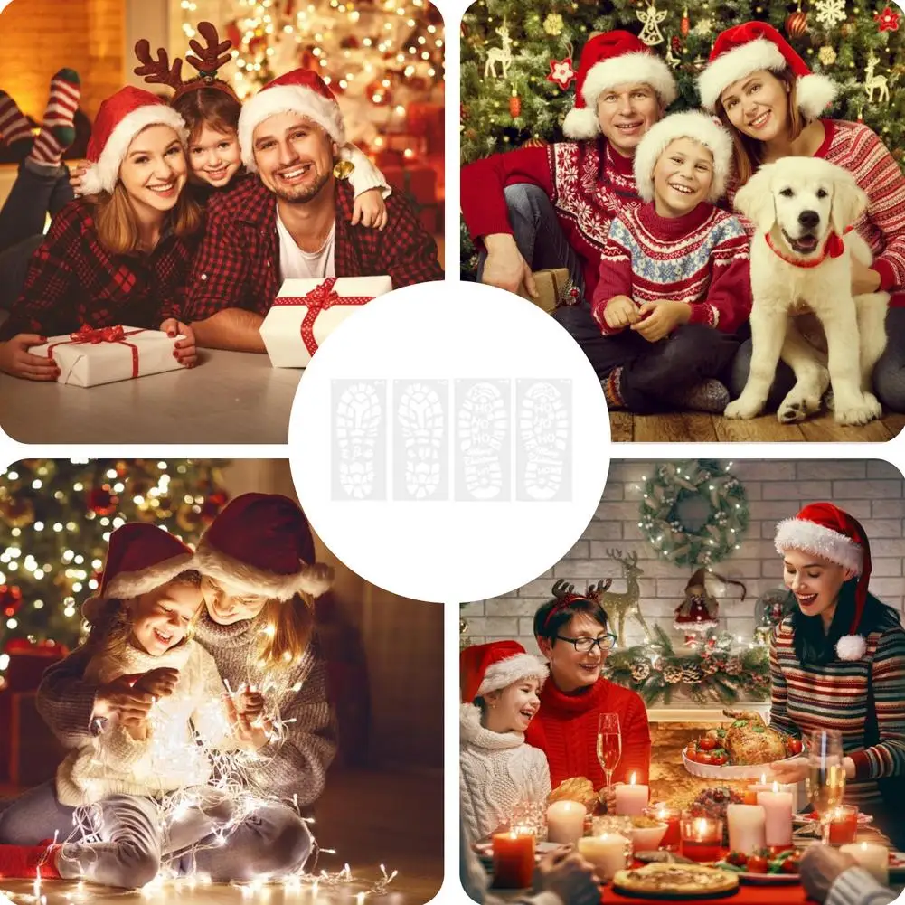 4/6Pcs Santa Claus Footprint Stencils Snowflake Template Sets Christmas Decorations
