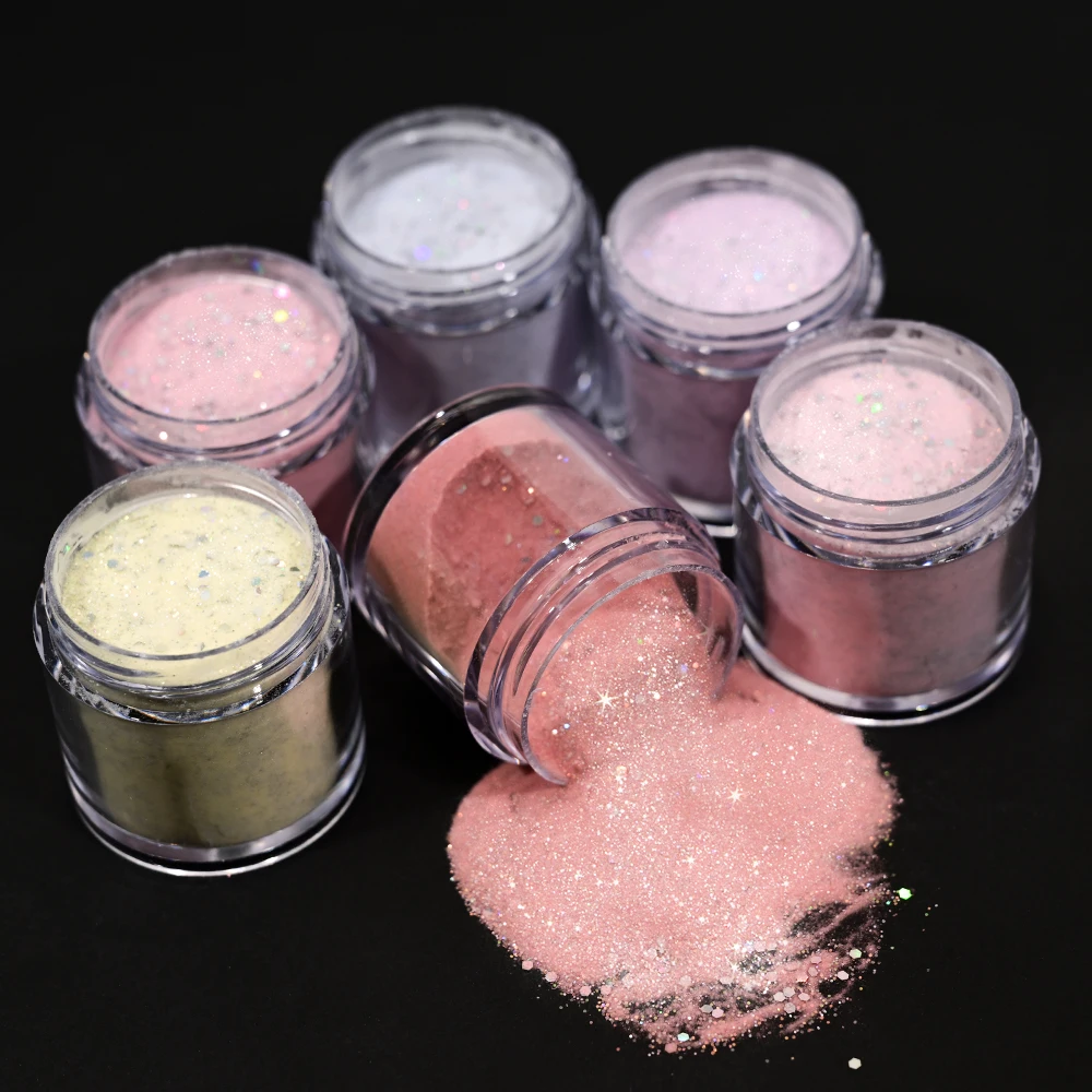 6Pcs/set Pink/Purple/Blue Acrylic Nail Powder Mix Glitter sequins 3-in-1 Professional Nail Extension/Carving/Dipping Powder 4