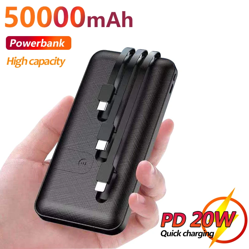 battery bank Portable Battery Pack 50000mAh With Mobile Phone Holder, Watch Movies, Fast Charging, External Battery, Built-in Charging Cable wireless charging power bank