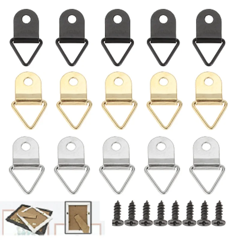 50 Sets Metal Picture Hangers With Screws - Small Triangle Ring Hooks For Photo Frames & Wall Art