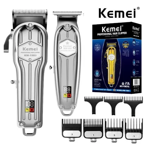 Waterproof And Simple Operation Kemei Rechargeable Electric Hair Clipper KM-1983 Cordless Metal Hair Clipper hair trimmer
