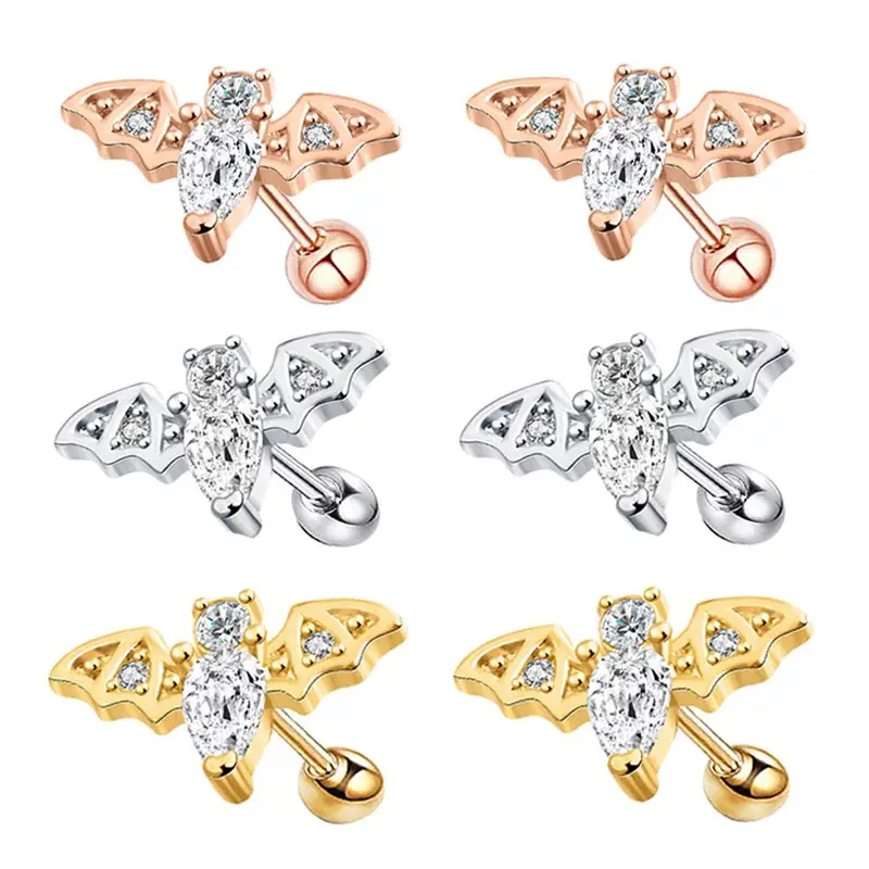 

Серьги-гвоздики мужские из нержавеющей стали, Ювелирное Украшение для пирсинга хрящевой ткани летучей мыши, завитка ушной раковины 16G, звезда Mo
