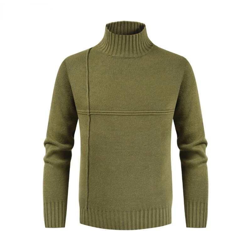 

2022 Cross Stripe Stitching Fashion Knitted Clothes Korean Casual Turtleneck Solid Color Men's Sweater Trendy Autumn Winter