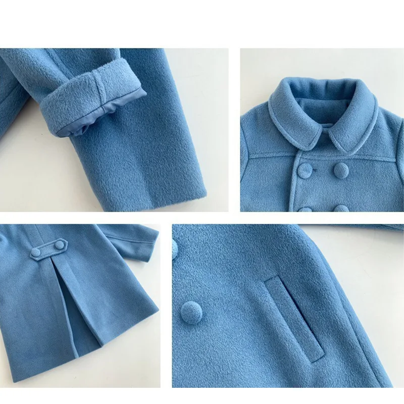1-7 Years Girls Wool Coats New Fashion Korean Version Long Kids Jacket Spring Autumn Double Breasted Children Outerwear Clothing girls winter coat