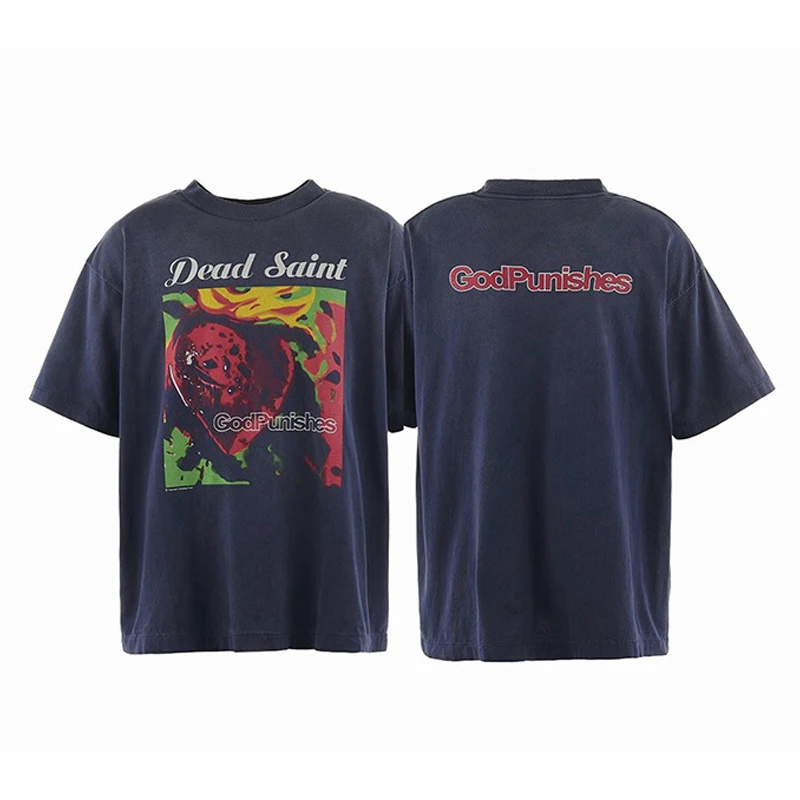 25SS New Style Vintage Washed Grey Saint T Shirt Men Women