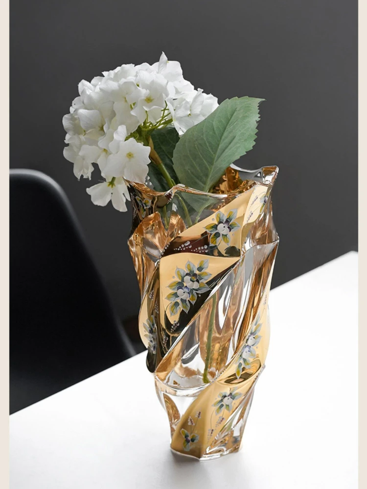 

Hand-made Gilded Enamel Crystal Vase Home with Dried Flowers Luxury Decoration Living Room Bedroom Desk and Bedside Medium Size