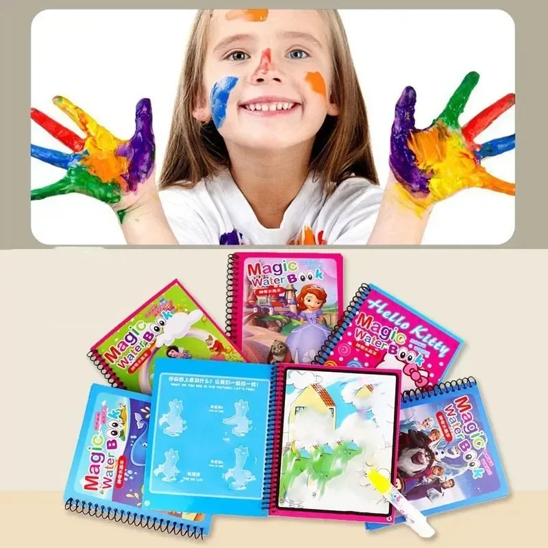 Disney Cartoon Frozen Water Painting Drawing Toys Set Graffiti Minnie Mouse Elsa Princess Watercolour Magic Book for Girls Gift