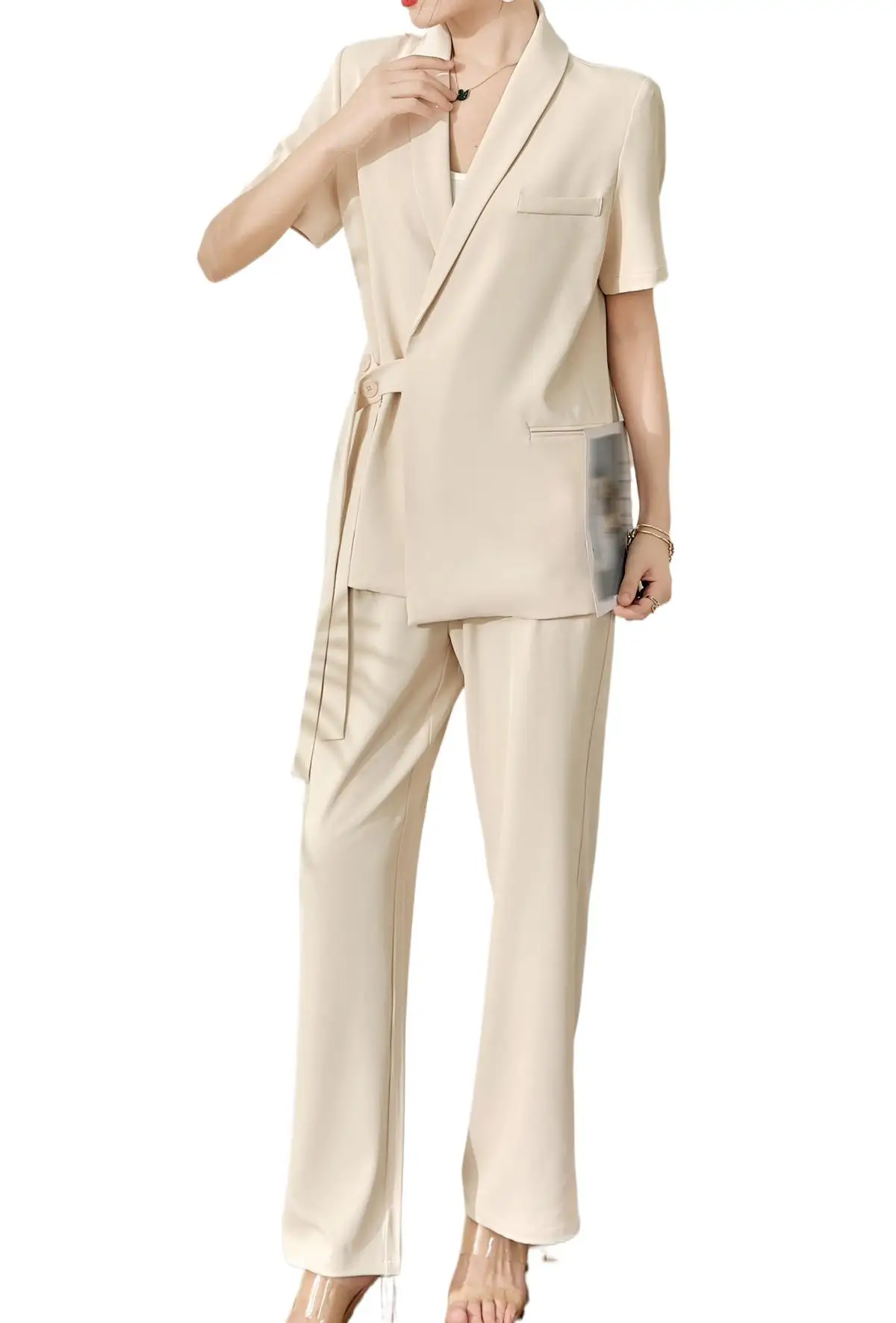 

2023 Women's Clothing Fashion Short-Sleeved Suit➕Wide Leg Pants Suit Suit 0804