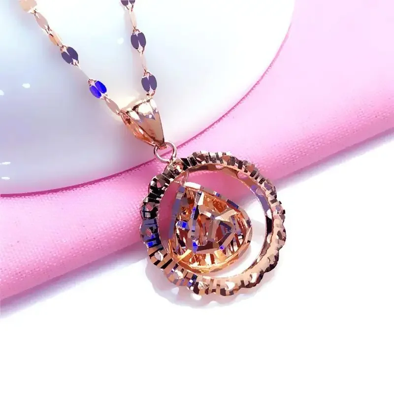 

Original 585 Purple Gold Round Three-dimensional Design Water Drop Pendant 14K Rose Gold Neckalce for Woman Art Classic Jewelry