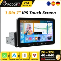 Lecteur multimédia automobile Android Podofo 7 pouces 4+64G 1 Din, CarPlay sans fil, Android Auto, système intelligent pour voiture, navigation GPS, WiFi, BT, autoradio stéréo FM RDS EQ 1