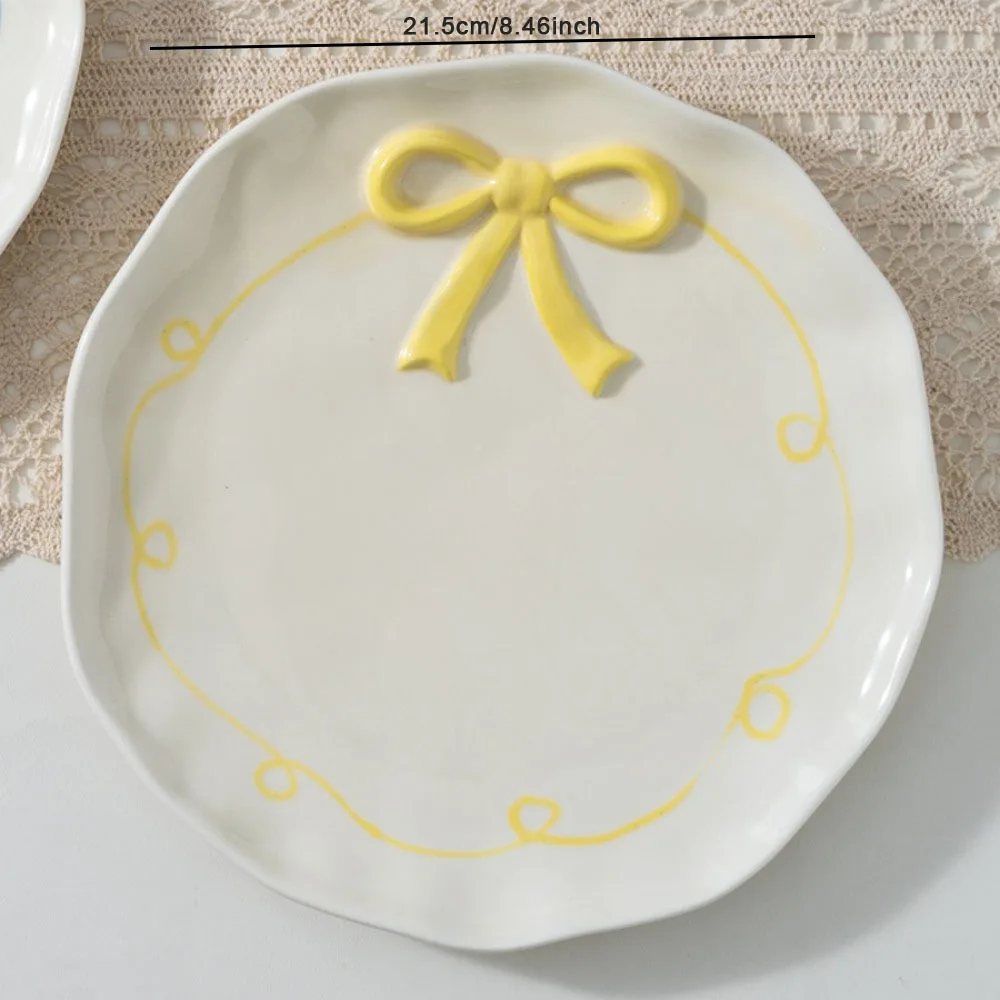 Nordic Ins Hand-painted Ceramic Bow Shape Plate Ornament Sliving Room Bedroom Dining Table Snack Fruit Salad Plate Birthday Gift 6