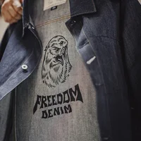 Maden Retro Men's 16.5oz Denim Jackets Heavyweight Cotton Lapel Jacket Solid Color Printed Classic Coat for Autumn Outerwear 2