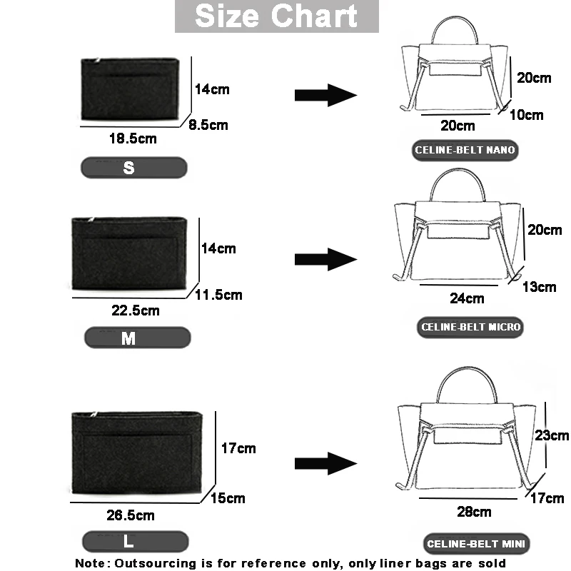 Felt Insert Bag Fits For CEL Belt Liner Bag Felt Cloth Makeup Support Travel Portable Insert Purse Organizer