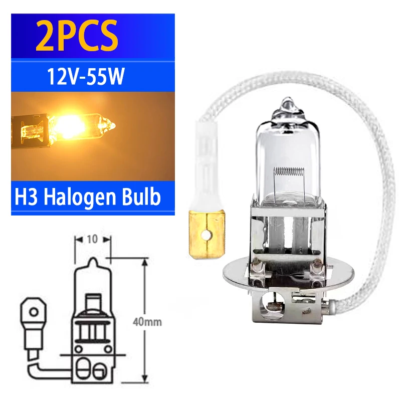 2PCS-H3-DC-12V-55W-Halogen-Lights-Clear-Glass-Front-For-Fog-Bulbs ...