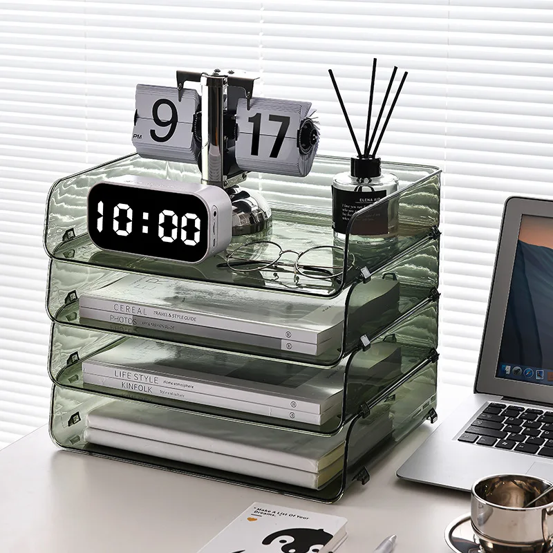 Acrylic Desk Organizers and Accessories, Storage Box for Pens, Files, Office, Makeup, Books, Profiles, 1 Pack 4