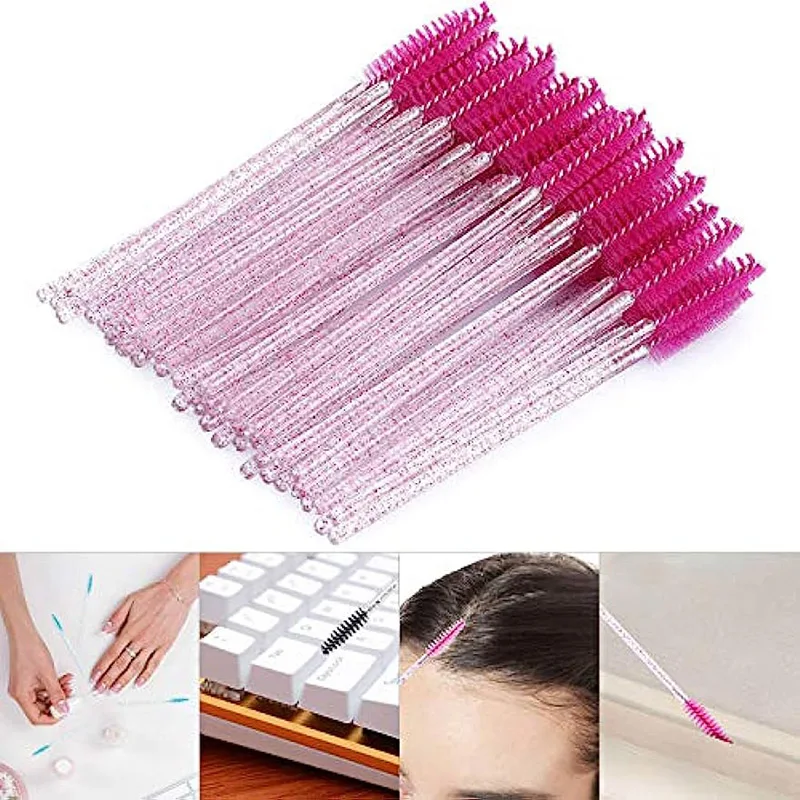 HUAZDS 300pcs Disposable Mascara Wands Eyelash Brush Spoolies for Eye Lash Extension, Eyebrow and Makeup Crystal Makeup Tools 2