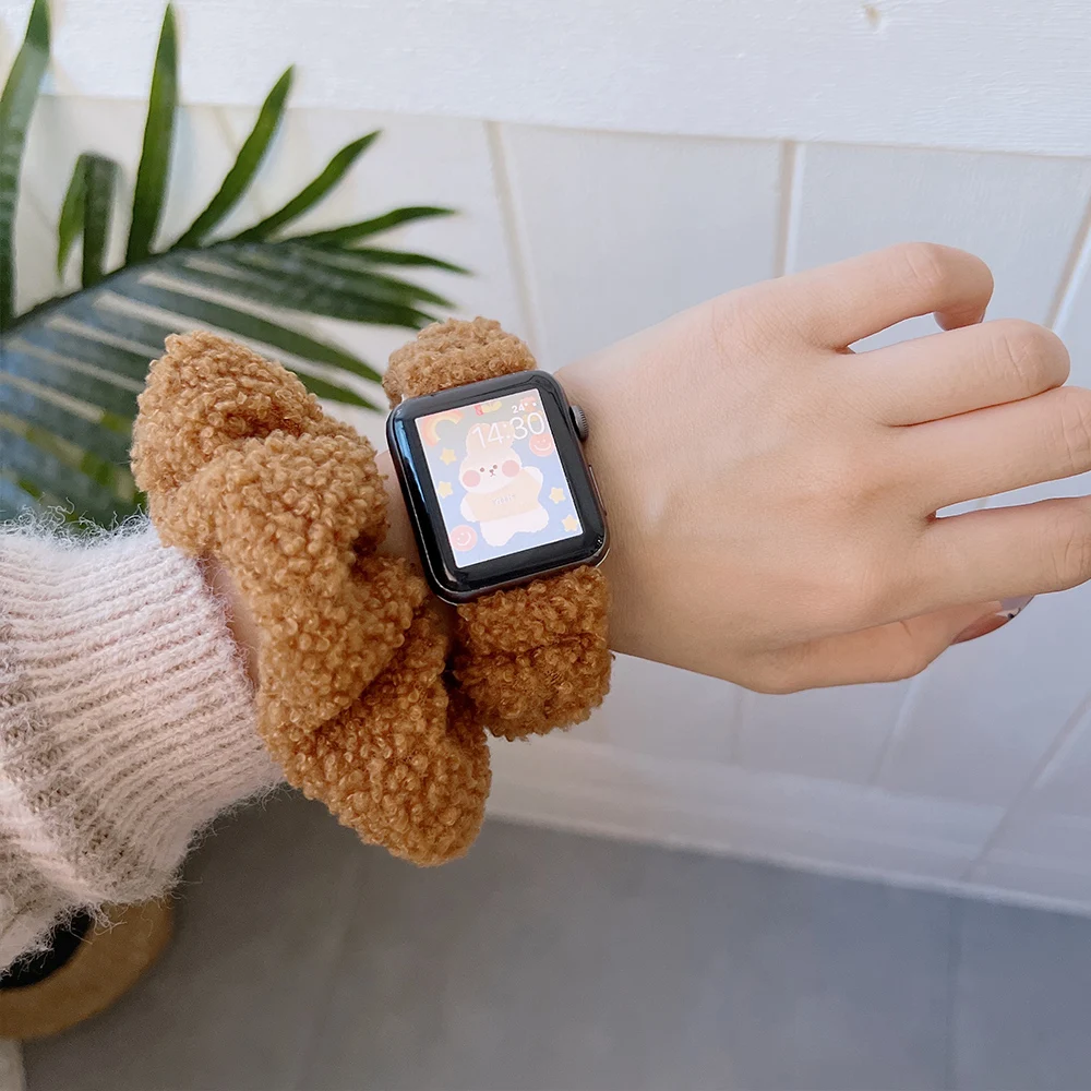 Строчный ремешок для Apple Watch Band 40 мм 44 41 45 42 38 плюшевый соло-браслет iWatch Series 7 se 6 5 4 3 2