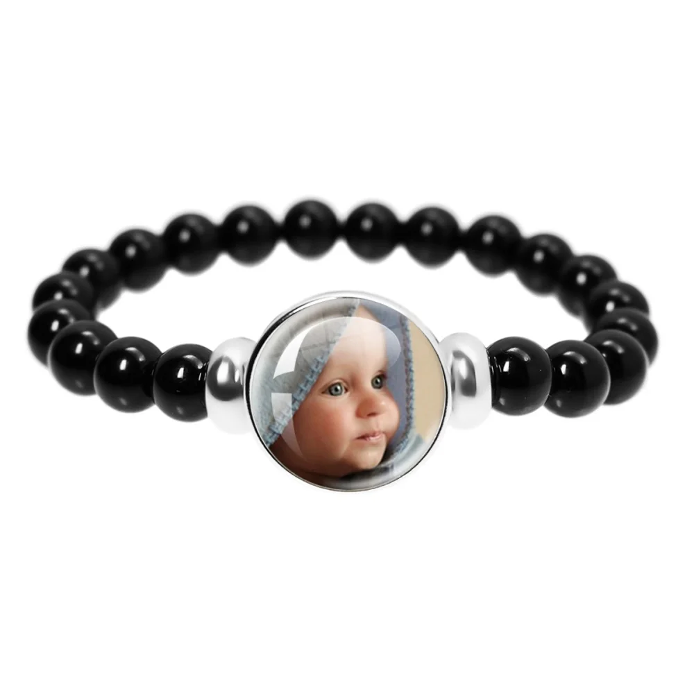 Personalized Beaded Bracelet with Custom Photo Charm Jewelry Gift