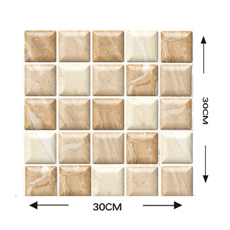 10PCS 3D Marble Tile Wall Stickers Home Decor Kitchen Bathroom Living Room Self Adhesive TV Background Wall Waterproof Wallpaper