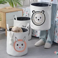 Round Waterproof Canvas Storage Basket: Cartoon Nursery Hamper for Kids' Room