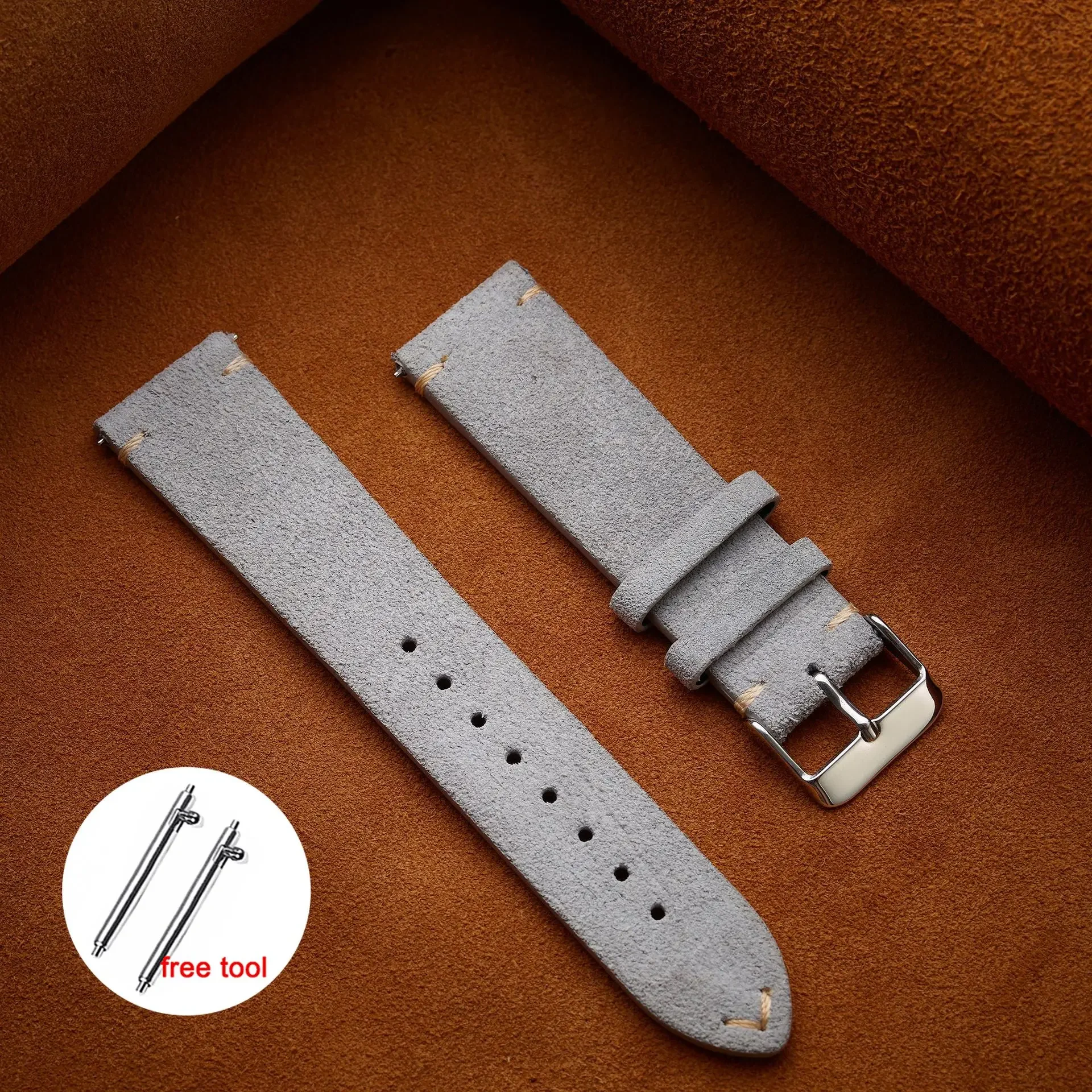 Premium Soft Suede Leather Vintage Watchband – Quick Release Calfskin Strap