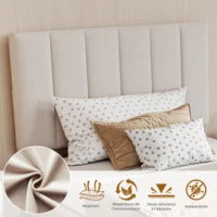 Lit simple rembourré Fangange 90x200cm, lit enfant avec sommier à lattes et espace de rangement, tête de lit réglable, lin, beige 5
