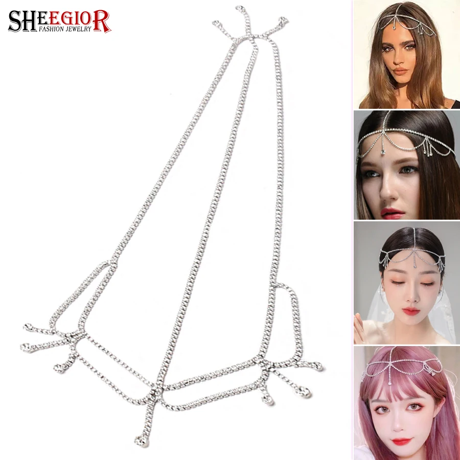 

Crystal Forehead Headband Women Accessories Silver color Tassels Rhinestone Claw Chain Hairband Wedding Bridal Hair Jewelry Gift